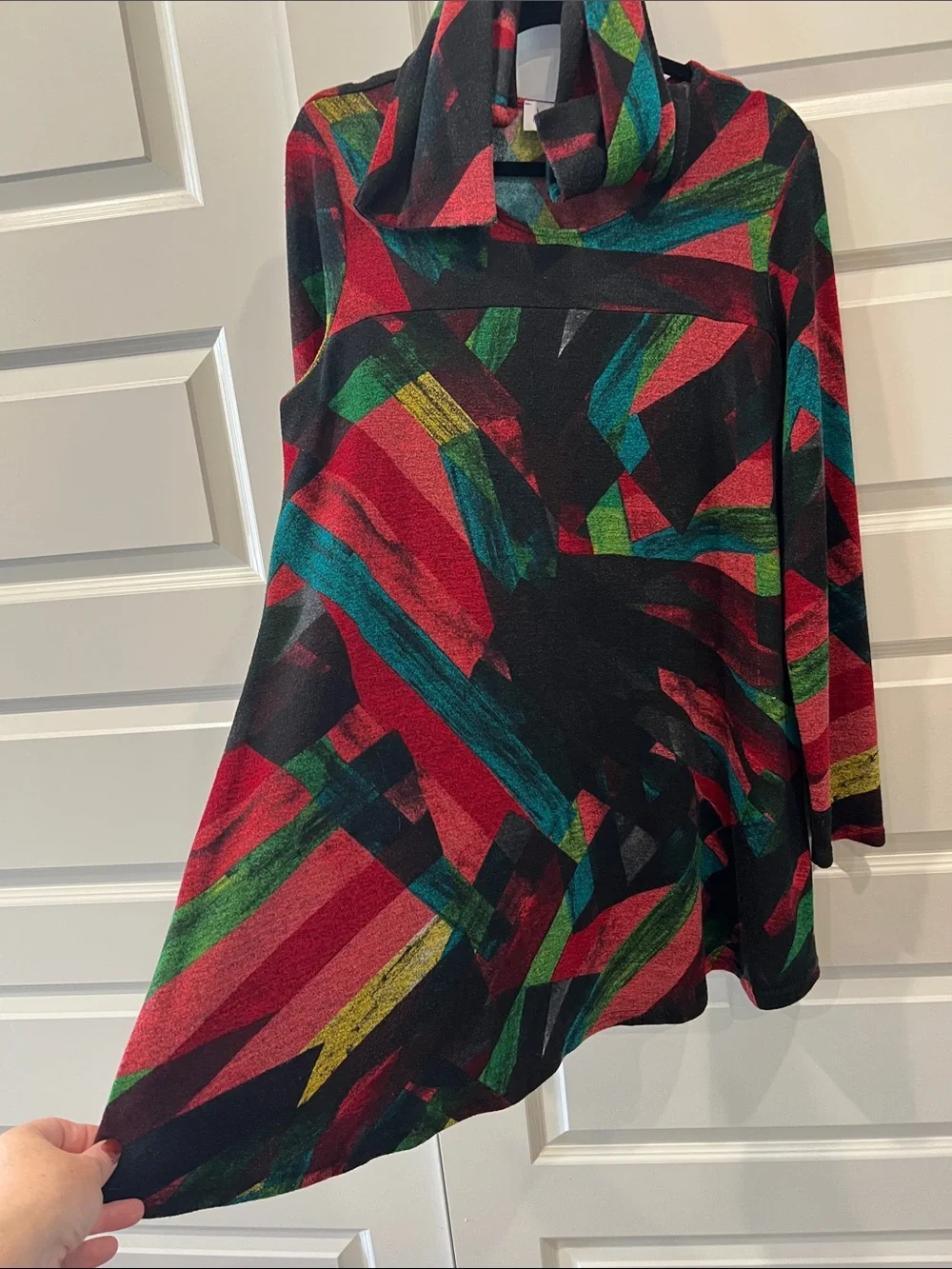 Joseph Ribkoff Long sleeve Mini Dress in Black/Green/Red with belt/scarf US 12 - Picture 4 of 5